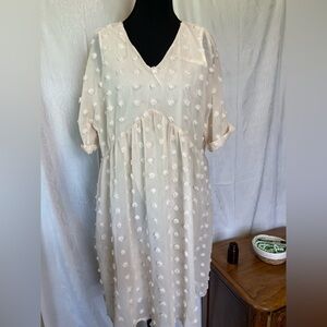 ePretty Chicago Beige Medium Babydoll Mini Dress Swiss Dot Popcorn Short Sleeve